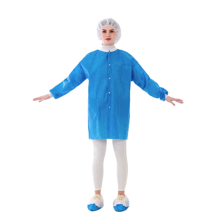 MacSafe SMS Disposable Lab Coats, Knee Length, Medium, Blue, 10/Pack