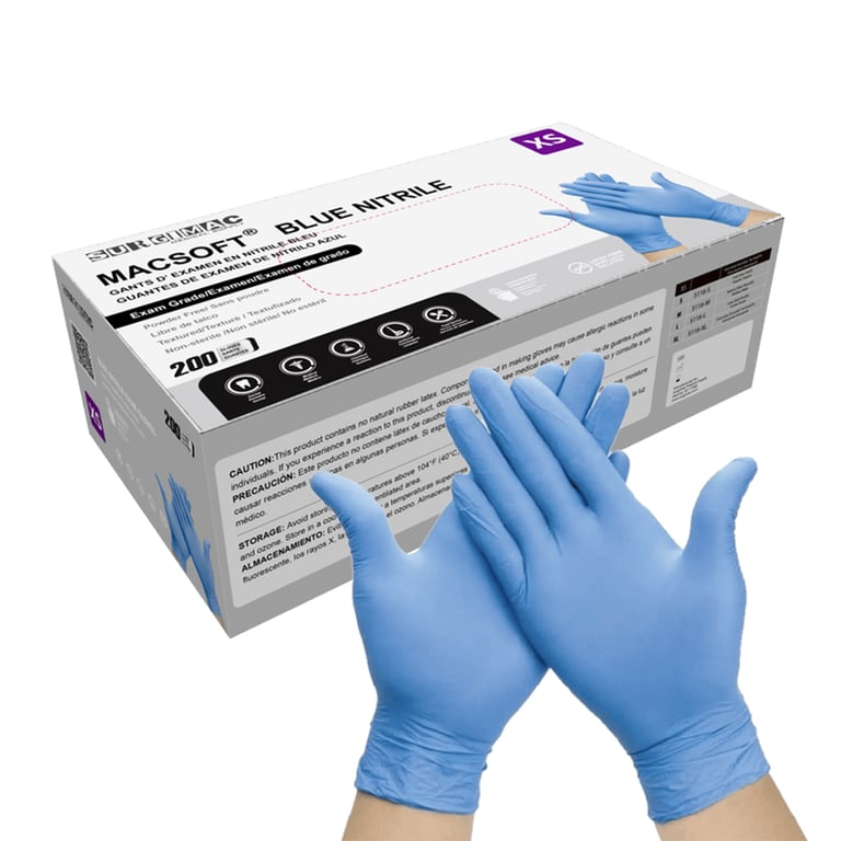 MacSoft Nitrile Exam Gloves, Chemo Tested, Blue, 