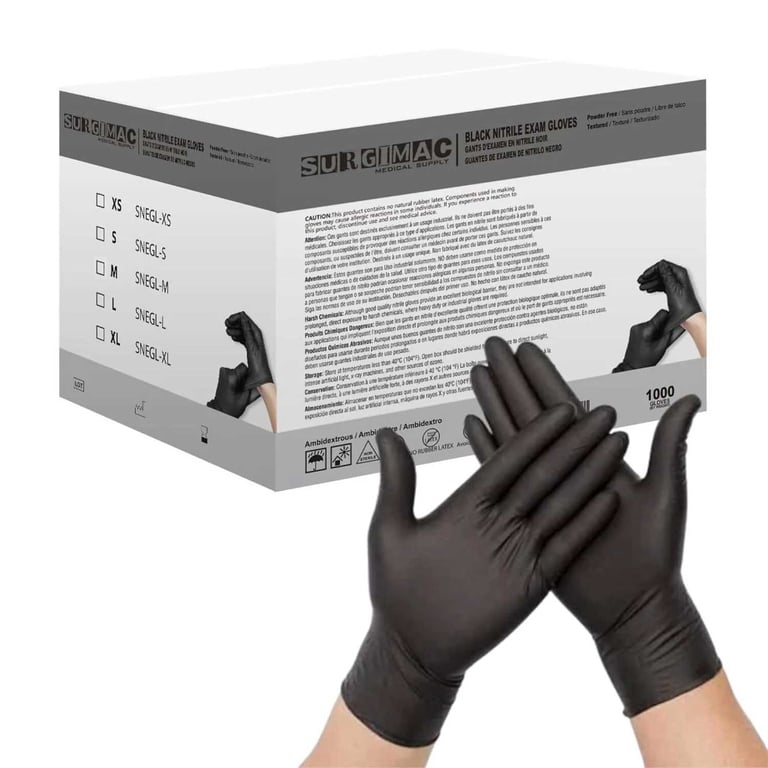 MacSoft Powder Free Nitrile Exam Gloves, Chemo Tested, Black, Medium, 100/Box, Case of 10 Boxes