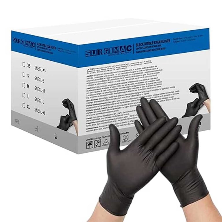 MacSoft Powder Free Nitrile Exam Gloves, Chemo Tested, Black, Small, 100/Box, Case of 10 Boxes