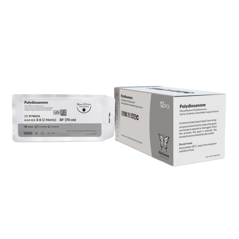 MacSuture 3/0 Polydioxanone 30" Absorbable Suture, Violet, 12/Box. Round bodied DRB-1 needle