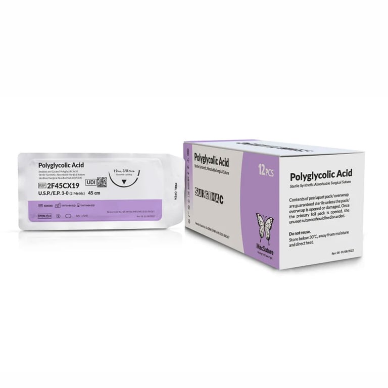 MacSuture 3-0 PGA Violet Braided Suture, 18" with 19mm C-6 3/8 Circle Reverse-Cutting Needle