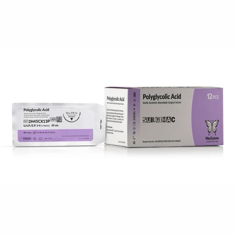 MacSuture 5-0 PGA Violet Braided Suture, 18" with 13mm C-6 3/8 Circle Reverse Cutting Needle