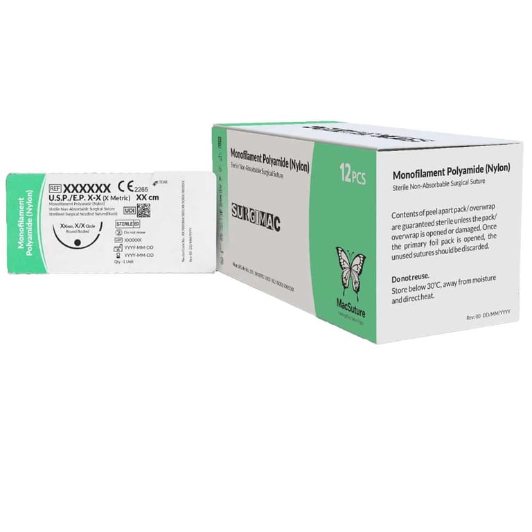 MacSuture 4/0, 18" Nylon Monofilament Suture, Black, 12/Pk. Non-Absorbable monofilament suture