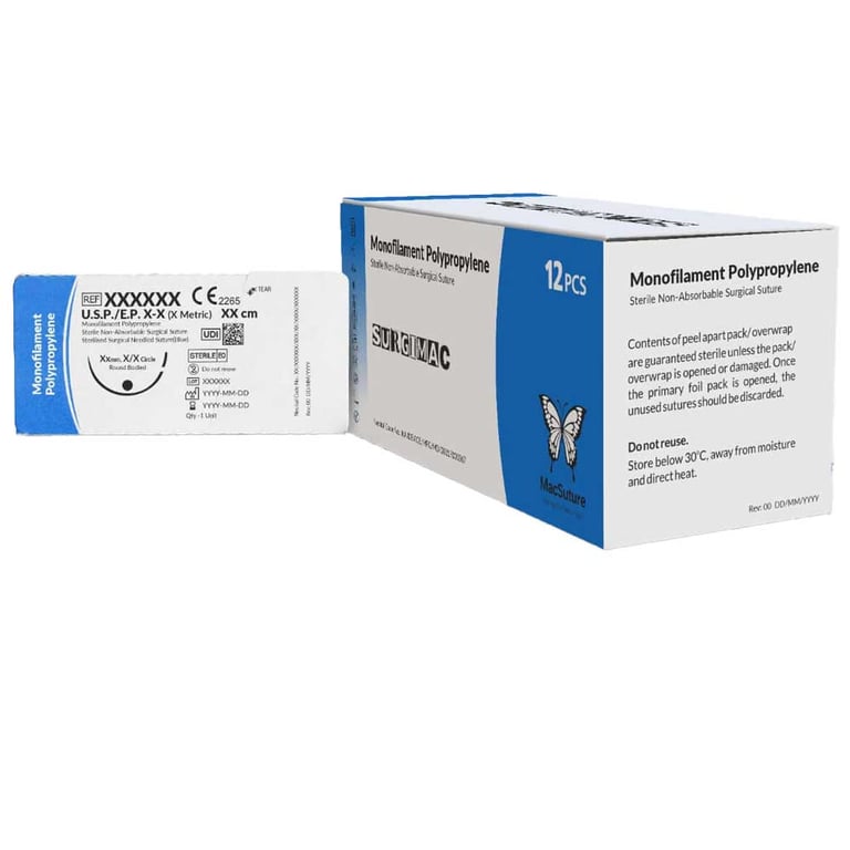 MacSuture 4/0, 18" Polypropylene Suture, 12/Pk. Non-Absorbable monofilament suture with a 13mm