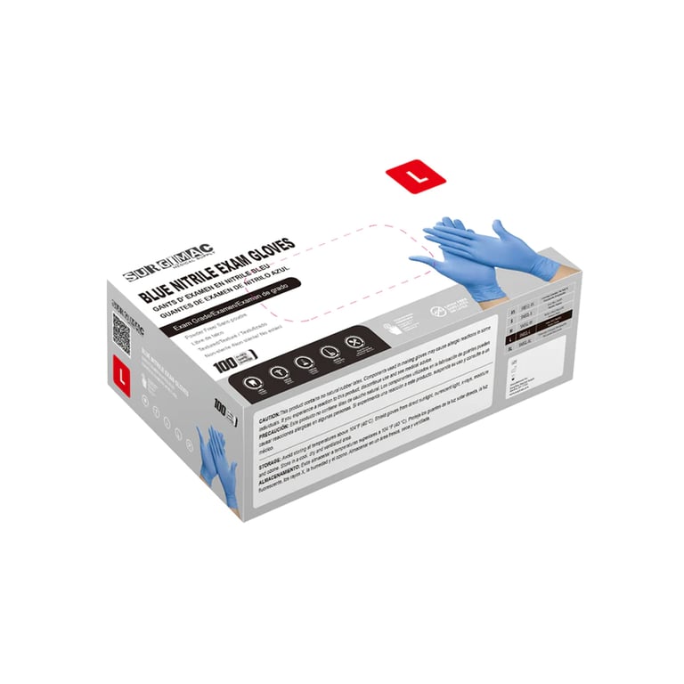 MaxSoft Nitrile Exam Gloves, Large, Blue, 100/Bx. Latex and powder-free. Textured fingertips