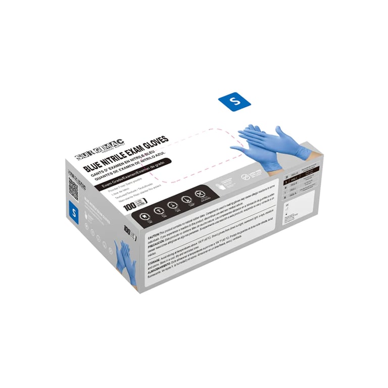 MaxSoft Nitrile Exam Gloves, Small, Blue, 100/Bx. Latex and powder-free. Textured fingertips