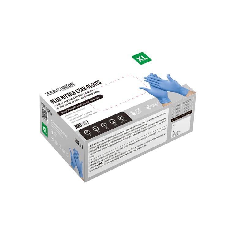 MaxSoft Nitrile Exam Gloves, X-Large, Blue, 100/Bx. Latex and powder-free. Textured fingertips
