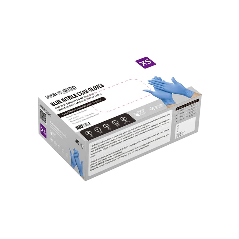 MaxSoft Nitrile Exam Gloves, X-Small, Blue, 100/Bx. Latex and powder-free. Textured fingertips