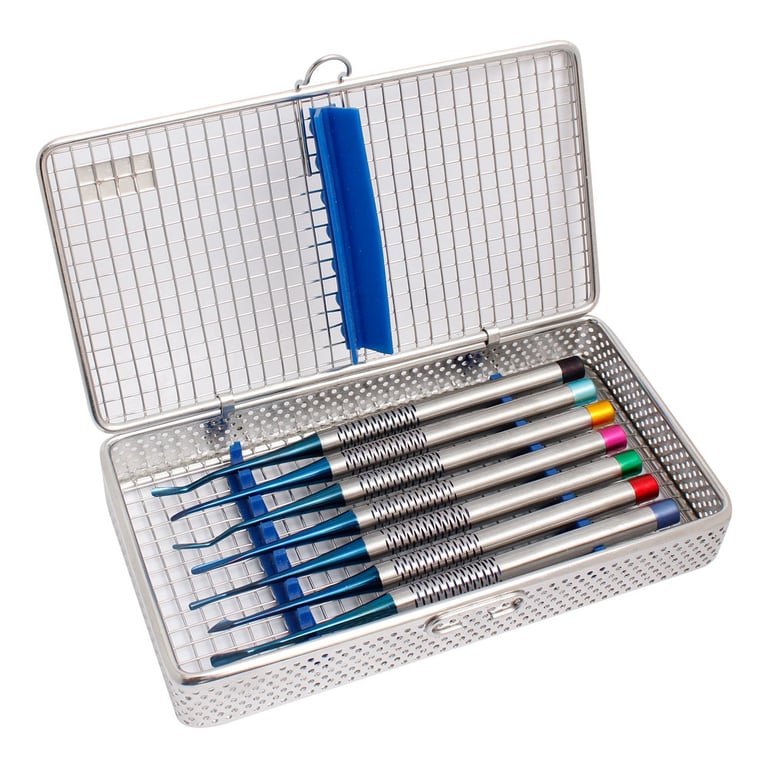 Pro Series PDL Periotome Root Luxating Elevator Set with Sterilization Cassette, Serrated, Set