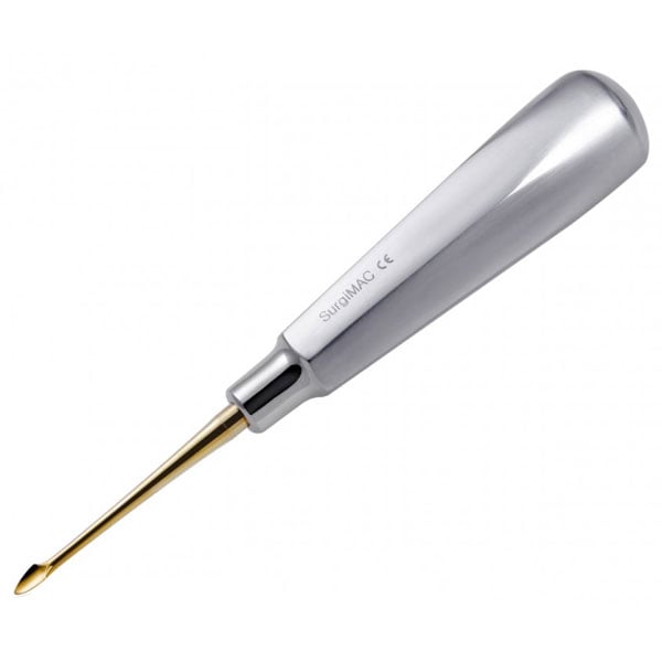 Surgimac Luxating Hybrid Elevator- Straight Spade, Titanium Gold tip, 1/Pk. 420 stainless steel