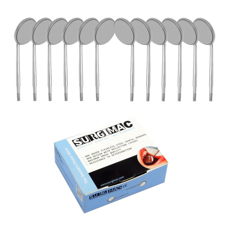 SurgiMac #4 Front Surface Mirror Head, Cone Socket, 12/Box. High Quality Stainless Steel