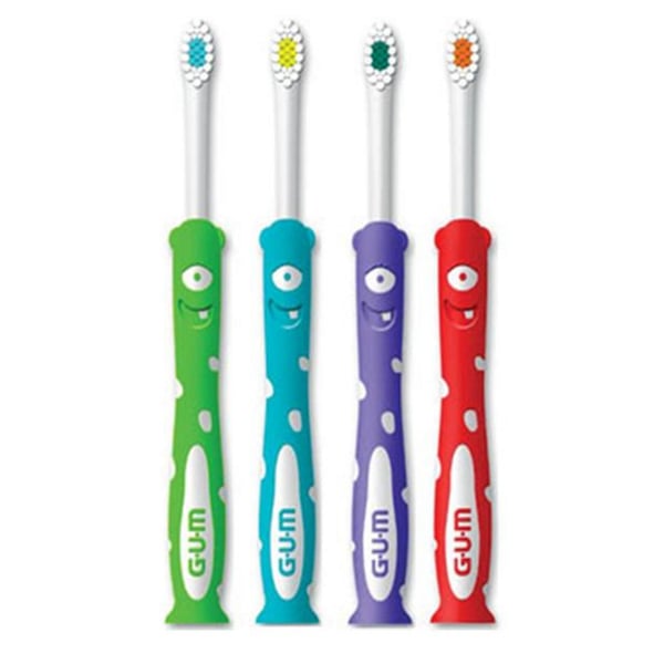 GUM Monsterz Kids’ Toothbrush w/Suction Cup, Ages 2+, Assorted Colors, 12/Pk. Specially designed