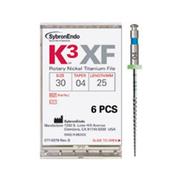K3XF #30 25mm .04 taper NiTi Rotary File, Package of 6 files