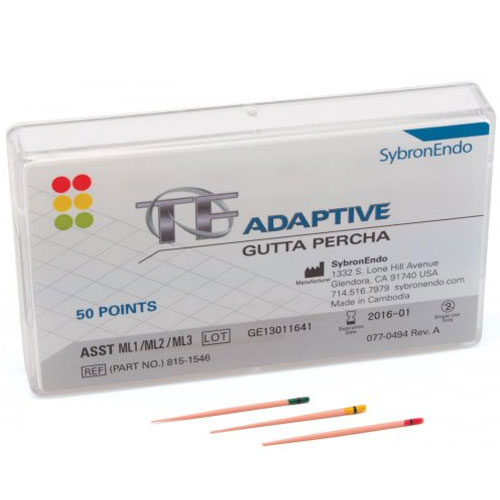 TF Adaptive Gutta Percha - Assorted Medium/Large Pack: ML1, ML2, ML3, 50/Pk. Gutta Percha is made