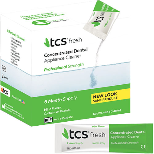tcs Concentrated Denture Cleaner - Mint flavor. Box of 24 - 1.75 gm packets, 6 Month Supply