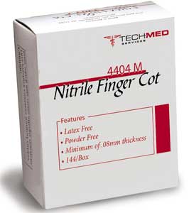 Tech-Med Nitrile Finger Cots - Large 144/Bx. Latex-Free and Powder Free. Minimum of .08mm