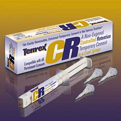 Temrex CR Non-Eugenol Controlled Retention Temporary Cement, 7 gram Automix dual syringe & 15 tips