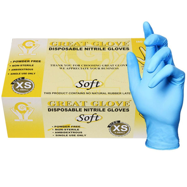 Great Glove Nitrile Exam Gloves - Extra Small, 100/Bx. Soft, Powder-Free, Textured Finger Tips