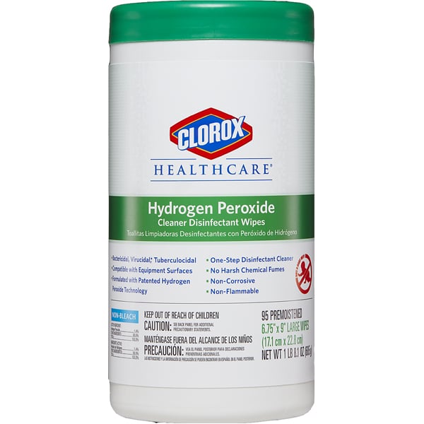 Clorox HealthCare Hydrogen Peroxide Wipes 95/Can. 6.75" x 9". Non-Bleach Cleaner Disinfectant