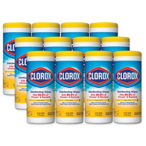 Clorox Disinfecting Wipes Crisp Lemon Case of 12x 35/Can. Cleans and Disinfects with antibacterial