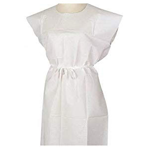 Tidi Disposable Patient Gowns 50/Cs. 30" X 42", White. 3-Ply tissue, front of back opening