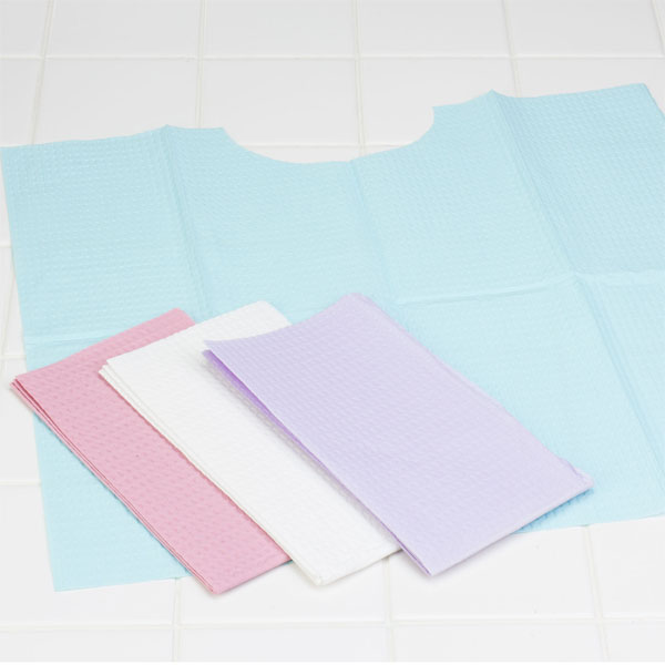 Tidi Contour Neck Bibs - LAVENDER 17" x 18", 500/Case. 2 Ply Paper/1 Ply Poly. High absorbency