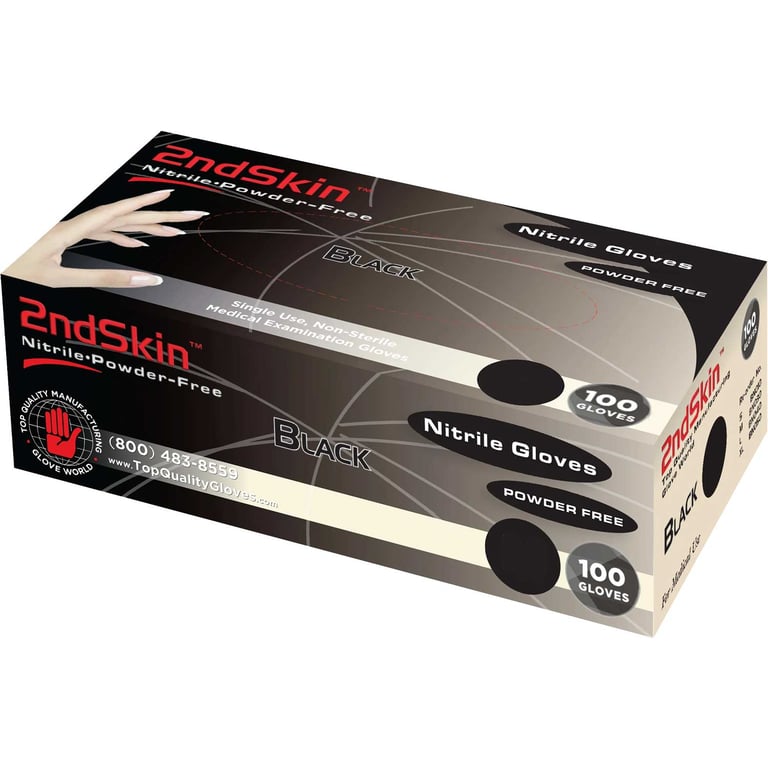 2ndSkin Nitrile Exam Gloves, Powder Free, Small, Black, 100/Box, Case of 10. BPA (Bisphenol A)