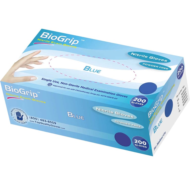 BioGrip Nitrile Exam Gloves, Powder Free, Large, 