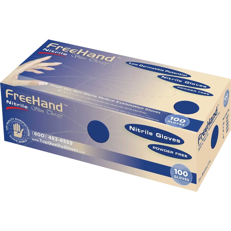 Freehand Nitrile Exam Gloves, Powder Free, Small, Blue, 100/Box, Case of 10. Accelerator-free