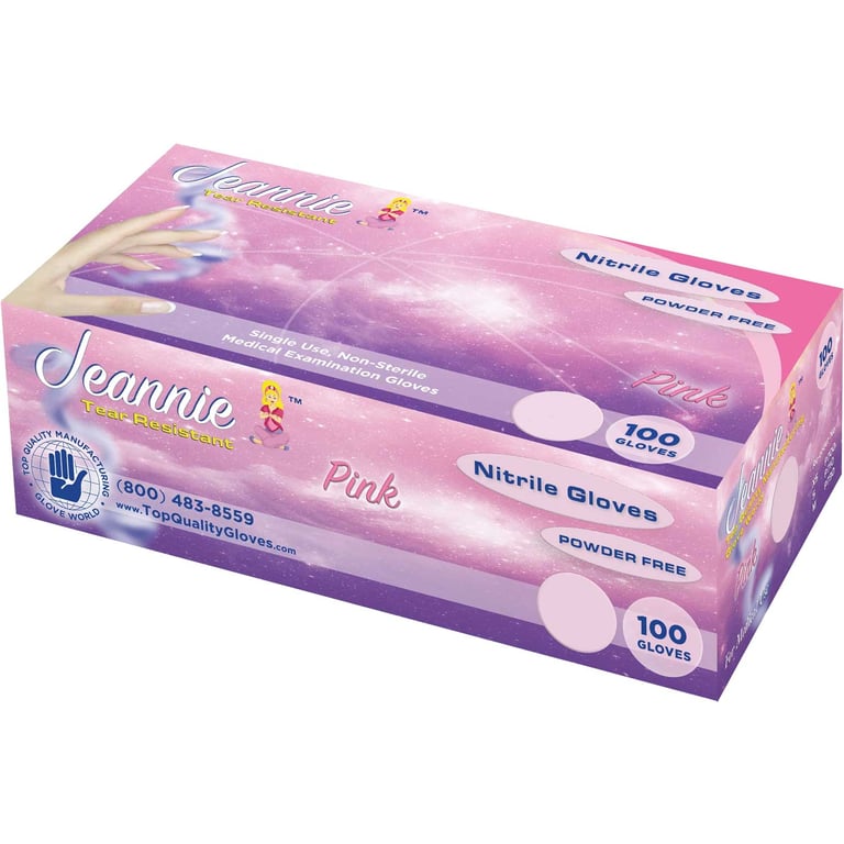Jeannie Nitrile Exam Gloves, Powder Free, Small, Pink, 100/Box, Case of 10. BPA (Bisphenol A)