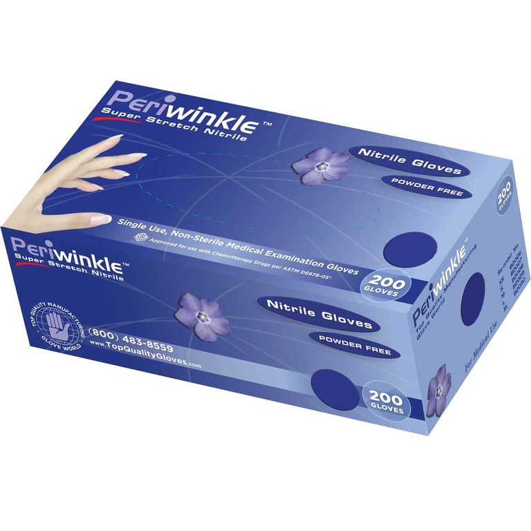 Periwinkle Nitrile Exam Gloves, Powder Free, X-Small, Blue, 200/Box, Case of 10. Nitrile gloves