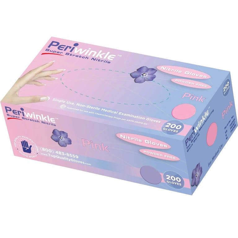 Periwinkle Nitrile Exam Gloves, Powder Free, Small, Pink, 200/Box, Case of 10. Nitrile gloves