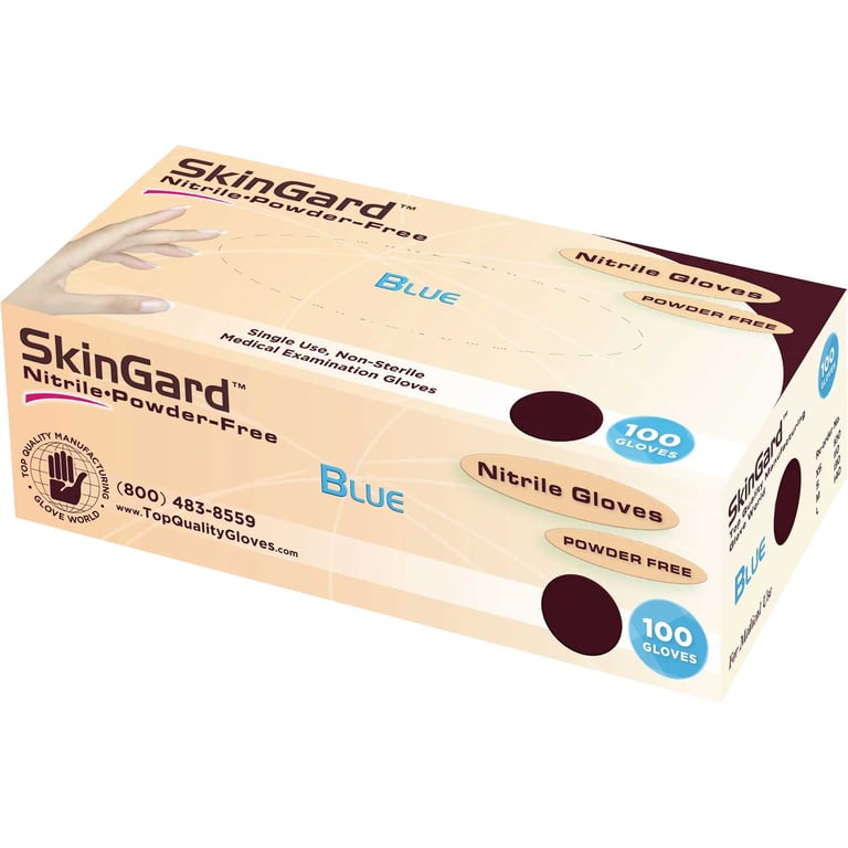 SkinGard Nitrile Exam Gloves, Powder Free, Small, Blue, 100/Box, Case of 10. Unscented, superb