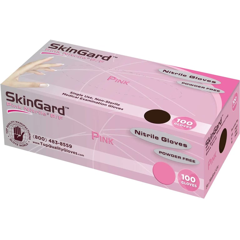 SkinGard Nitrile Exam Gloves, Powder Free, Small, Pink, 100/Box, Case of 10. Unscented, superb