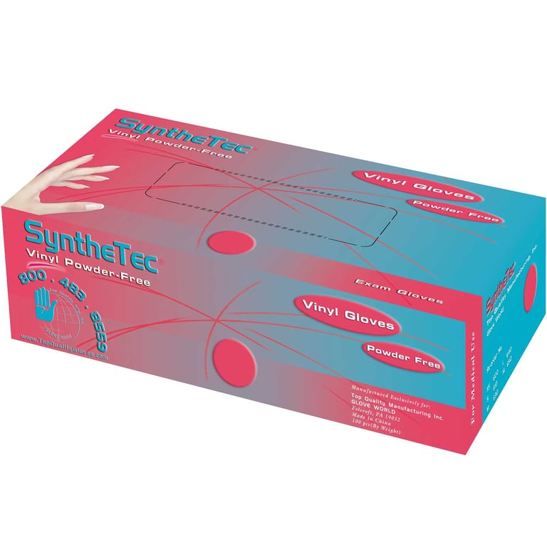 SyntheTec Vinyl Exam Gloves, Powder Free, X- Large, White, 100/Box, Case of 10. Medical-grade
