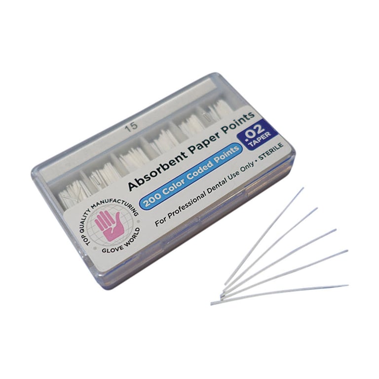 Top Quality Manufacturing Absorbent Paper Points, Size #15, Taper .02, 200/Box. ISO sizes