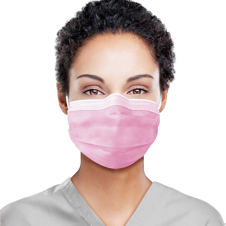 Top Quality Manufacturing ASTM 2 Earloop Face Mask, Pink, 50/Box. Fluid resistant, superior