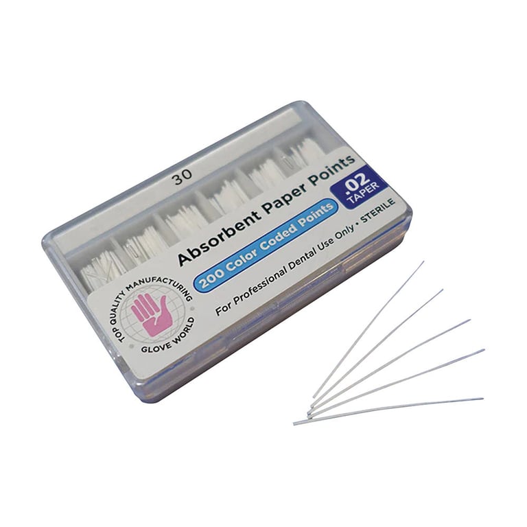 Top Quality Manufacturing Absorbent Paper Points, Size #30, Taper .02, 200/Box. ISO sizes