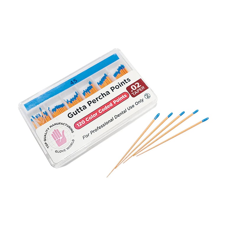 Top Quality Manufacturing Gutta Percha Points, Size #45, Taper .02, 120/Box. ISO sizes and color