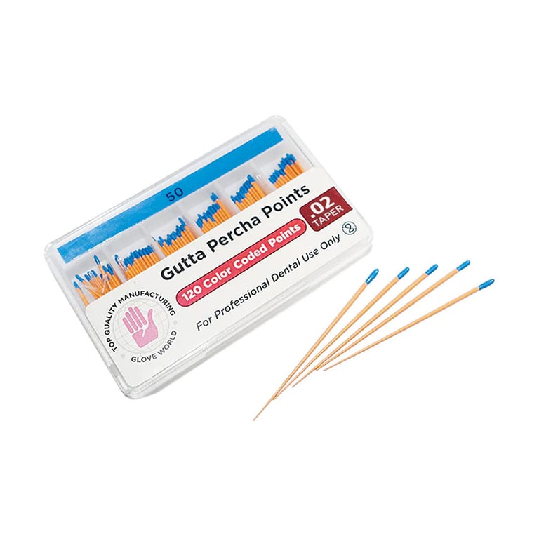 Top Quality Manufacturing Gutta Percha Points, Size #50, Taper .02, 120/Box. ISO sizes and color