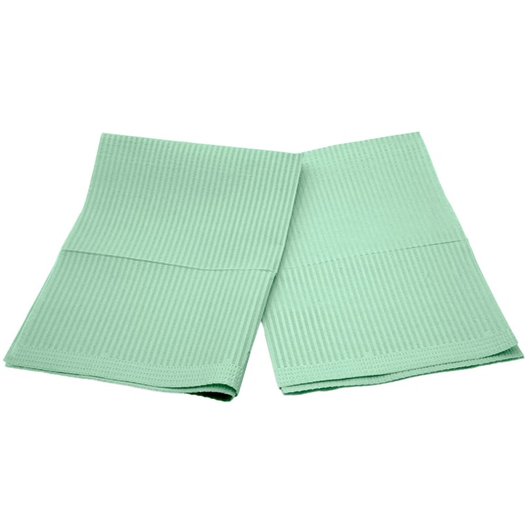Top Quality Manufacturing 3-Ply Paper w/ Poly Backing Bibs, 13" x 18", Green, 500/Case