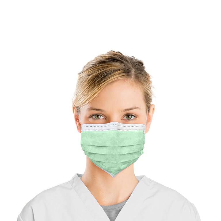 Top Quality Manufacturing 3-Ply ASTM 1 Earloop Face Mask, Green, 50/Box. Inner layer made