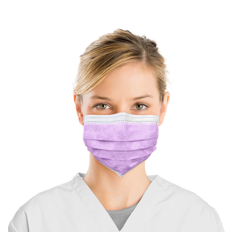 Top Quality Manufacturing 3-Ply ASTM 1 Earloop Face Mask, Lavender, 50/Box. Inner layer made