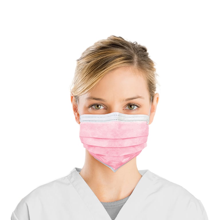 Top Quality Manufacturing 3-Ply ASTM 1 Earloop Face Mask, Pink, 50/Box. Inner layer made