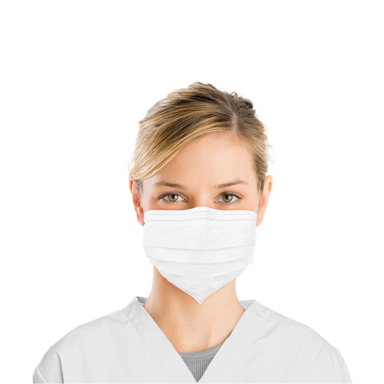 Top Quality Manufacturing 3-Ply ASTM 1 Earloop Face Mask, White, 50/Box. Inner layer made