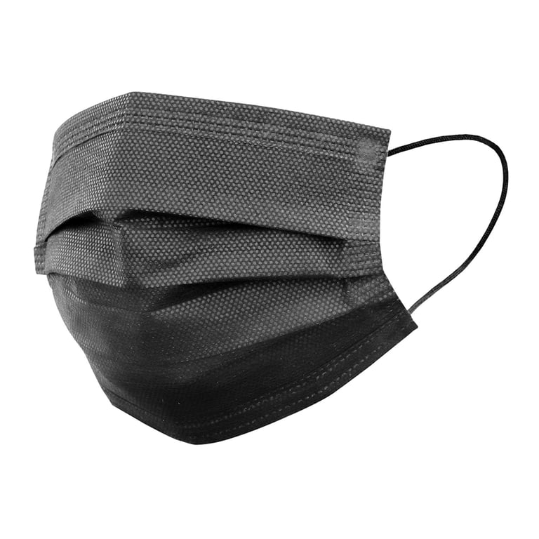 Top Quality Manufacturing 4-Ply ASTM 3 Earloop Face Mask, Black, 50/Box. Fluid Resistant. High