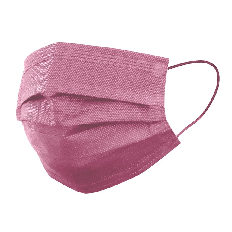 Top Quality Manufacturing 4-Ply ASTM 3 Earloop Face Mask, Pink, 50/Box. Fluid Resistant. High
