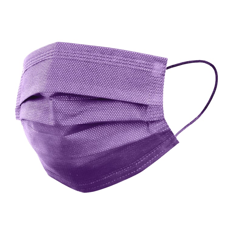 Top Quality Manufacturing 4-Ply ASTM 3 Earloop Face Mask, Purple, 50/Box. Fluid Resistant. High