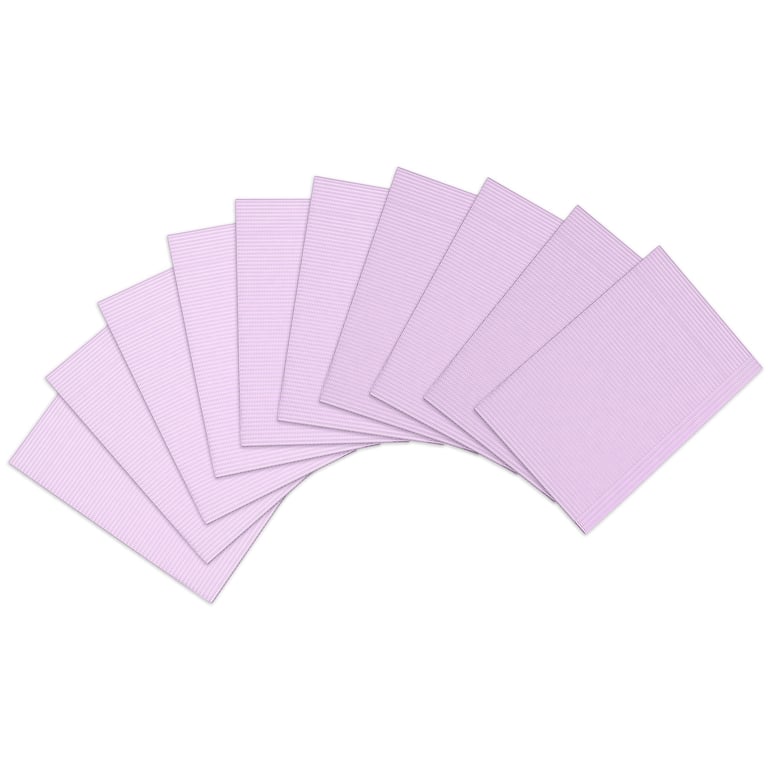 Top Quality Manufacturing 2-Ply Paper/ 1-Ply Poly Bibs, 13" x 18", Lavender, 500/Case. Provides